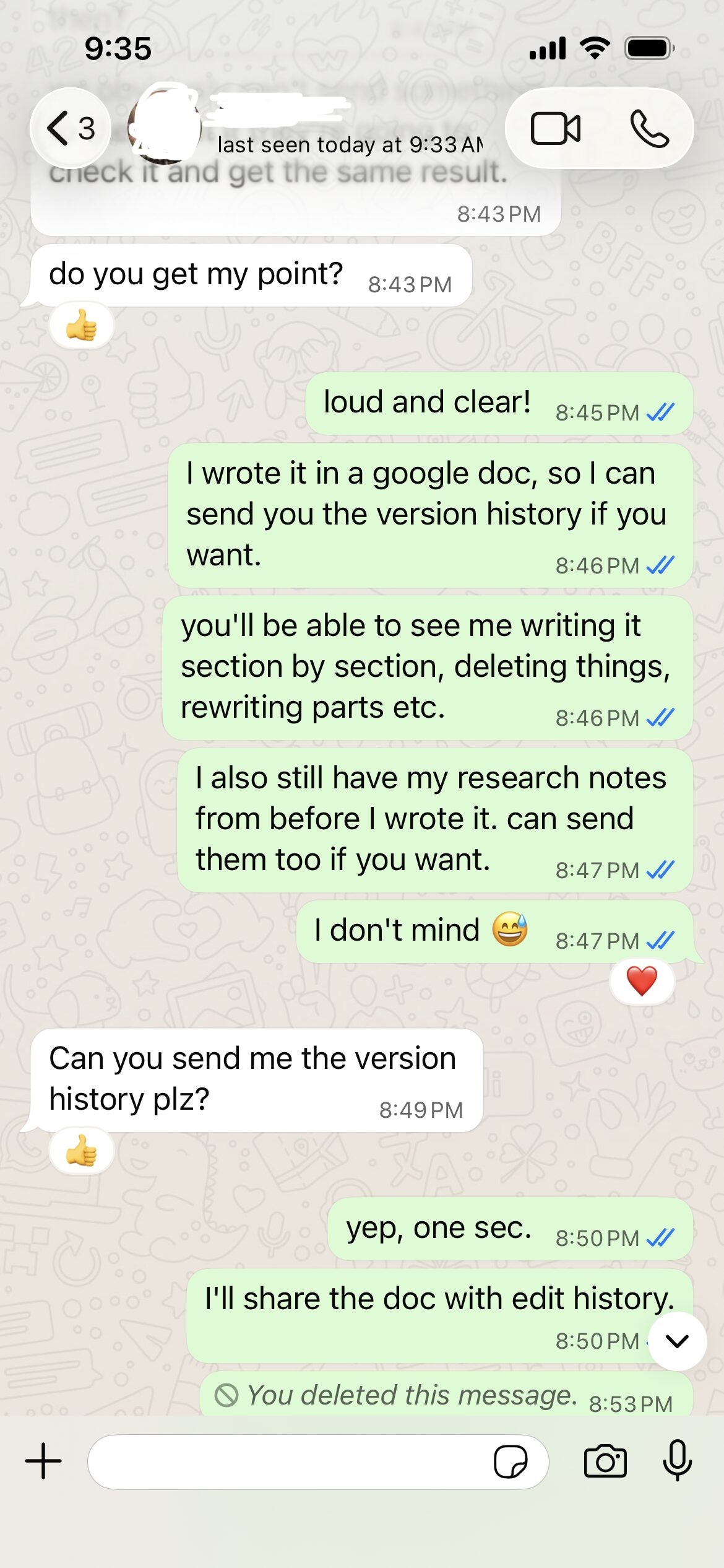 Client questioning AI detector score and Offering Google Docs version history as proof