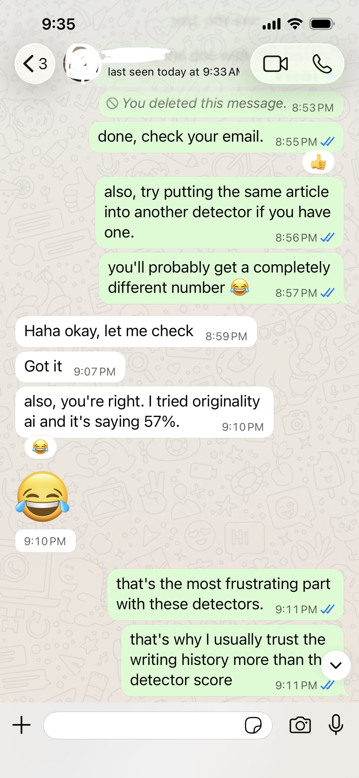Client reporting Originality.ai gave 57 percent on the same article