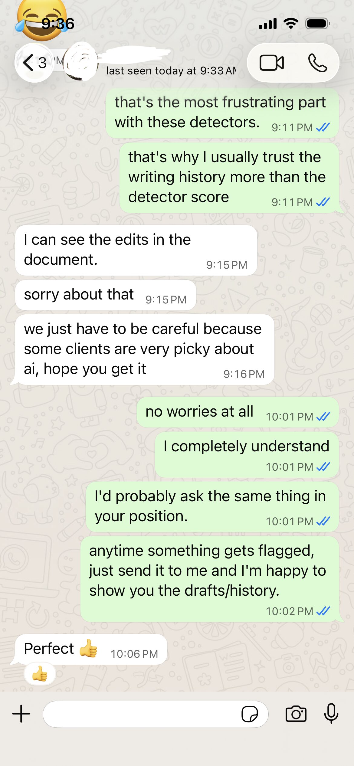 Client accepting the version history evidence